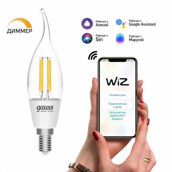 Лампа светодиодная с управлением через Wi-Fi Gauss Smart Home E14 4.5Вт 2700K 1260112