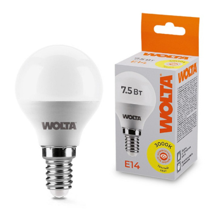 Лампа светодиодная Wolta E14 7.5Вт 3000K 25Y45GL7.5E14