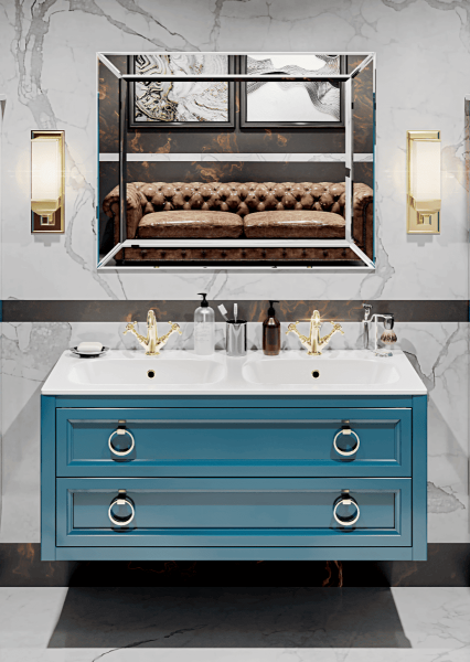 Тумба с двумя раковинами Bagno Piu Vintage 120 глянцевый океан/золото