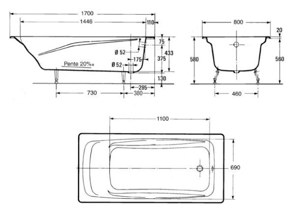Чугунная ванна Jacob Delafon Repos 170x80 E2918-00