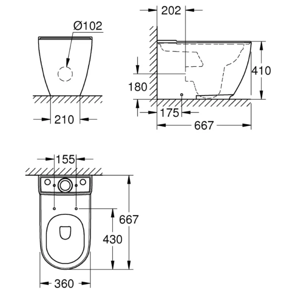 Чаша напольного безободкового унитаза Grohe Essence Ceramic 3957200H