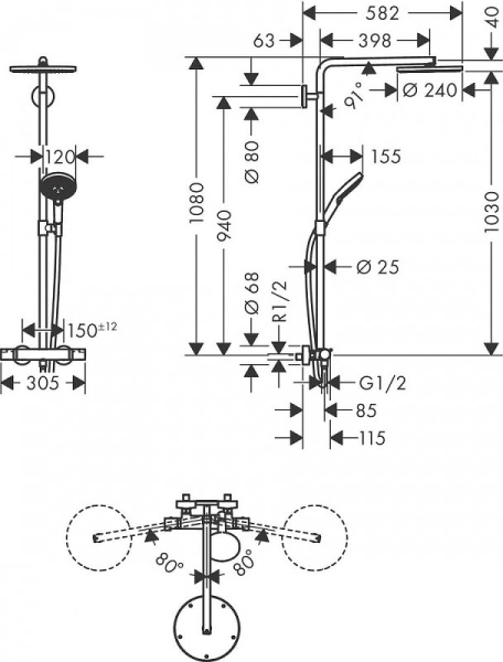 Душевая стойка hansgrohe Raindance Select S Showerpipe 1jet P 27633700 с термостатом