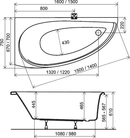 Акриловая ванна Ravak Avocado 150x75 CS01000000 правая