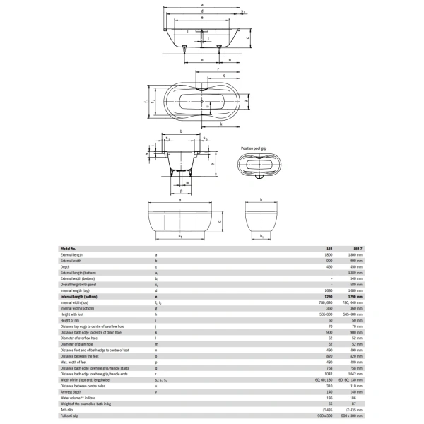 Ванна стальная Kaldewei Mega Duo Oval 184 223830003001 180x90 см, с антискользящим и водоотталкивающим покрытием, альпийский белый