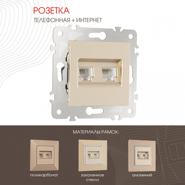 Розетка двойная RJ-11 и Ethernet RJ-45 без рамки Arte Milano am-203 203.44-1.shampan