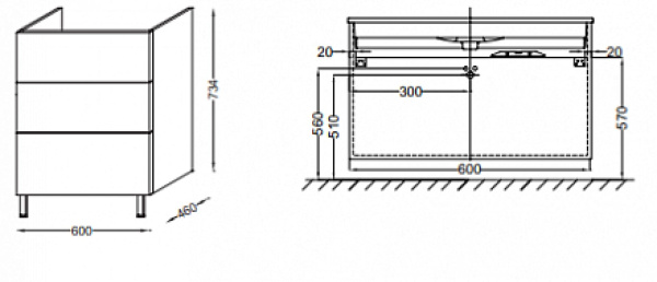 Тумба под раковину 60 см Jacob Delafon Vox EB3000-R1-442 изогнутые ручки серый антрацит