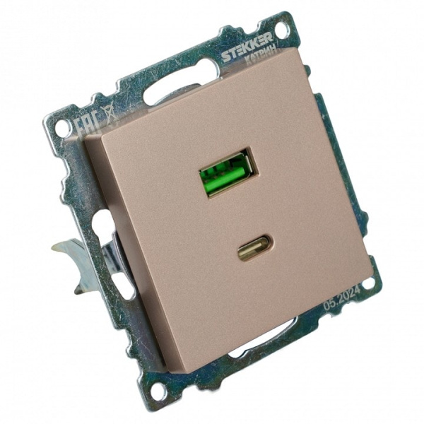 Розетка 2хUSB type A и C без рамки Stekker Катрин 50056