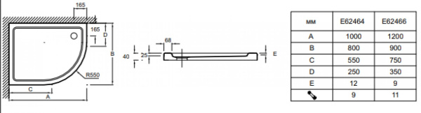 Душевой поддон 120x90 Jacob Delafon Flight E62466-00