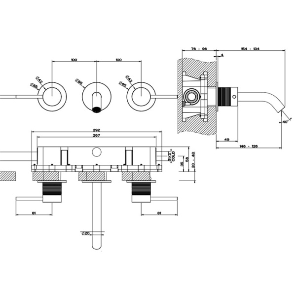 Смеситель для раковины Gessi 316 54392#707 черный матовый