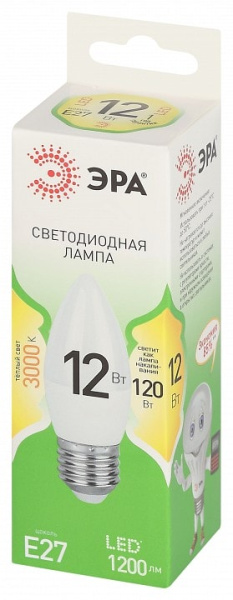 Лампа светодиодная Эра Green Line E27 12Вт 3000K LED B35-12W-830-E27 GL