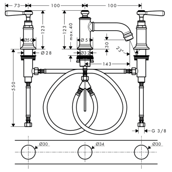 Смеситель для раковины Axor Montreux 16535820 шлифованный никель