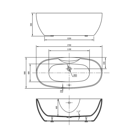 Акриловая ванна Vincea 170x80 VBT-405B-1700