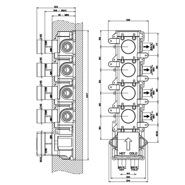 Скрытая часть для термостатического смесителя Gessi 43107#031, черный