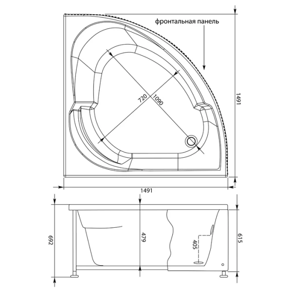 Акриловая ванна 149,1x149,1 см Aquanet Bali 00205469