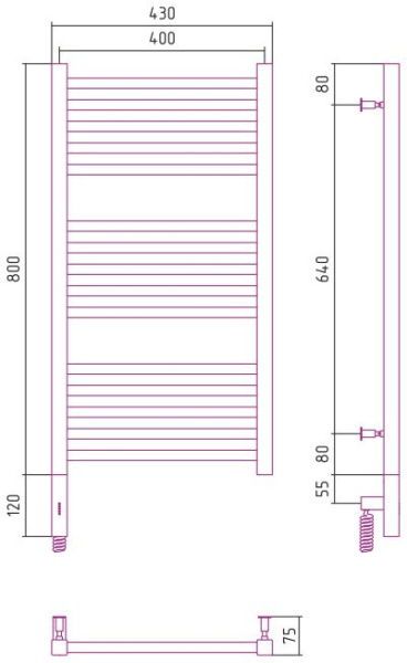 Электрический полотенцесушитель Сунержа Модус 3.0 800х400 5014-5700-8040 голубино-синий