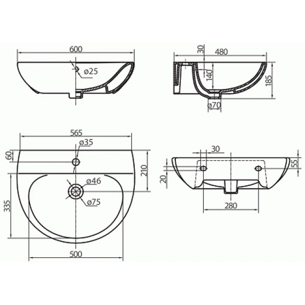 Раковина 60x48 см Kolo Runa L81160000