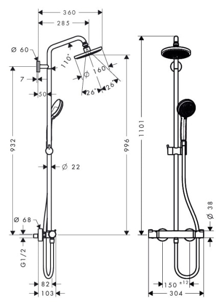 Душевая стойка hansgrohe Croma 27135000