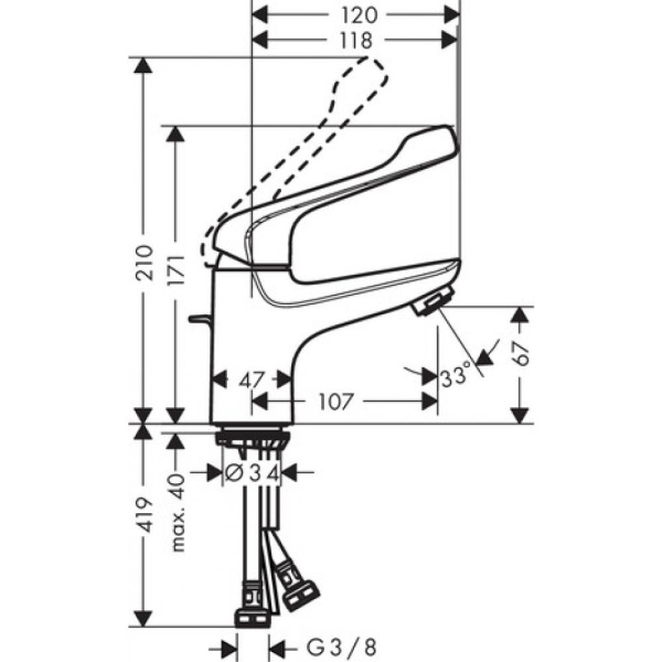 Смеситель для раковины hansgrohe Novus 70 71920000 с длинной рукояткой со сливным гарнитуром хром