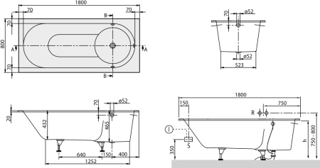 Квариловая ванна Villeroy&Boch libra 180x80 UBQ180LIB2V-01