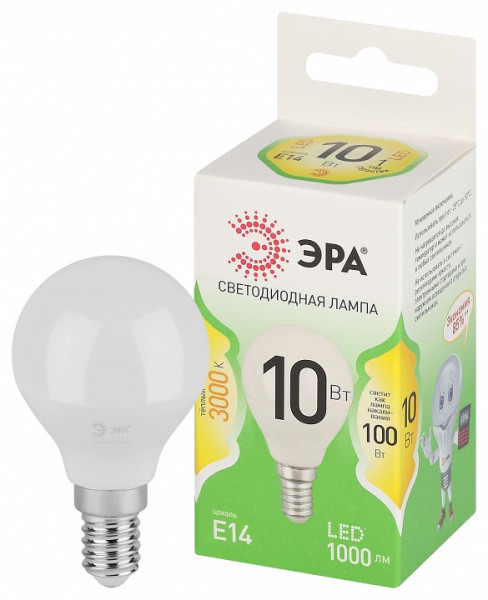 Лампа светодиодная Эра Green Line E14 10Вт 3000K LED P45-10W-830-E14 GL
