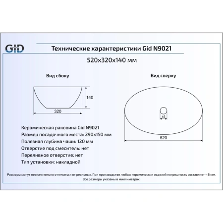 Раковина 52x32 см GID Simple N N9021