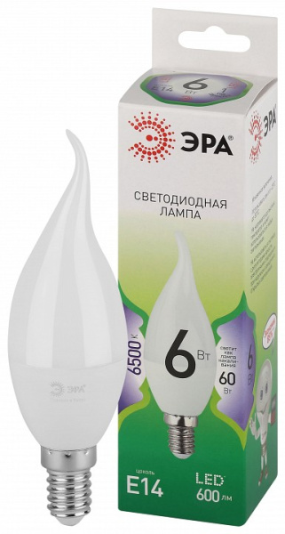 Лампа светодиодная Эра Green Line E14 6Вт 6500K LED BXS-6W-865-E14 GL