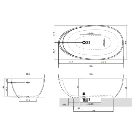 Ванна Antonio Lupi Eclipse 185x95.5 ECLIPSE Bianco/cr