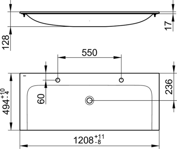 Раковина Keuco Plan 120 32980311202 двойная 1208х17х494 мм