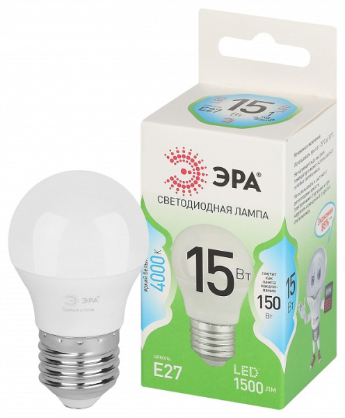 Лампа светодиодная Эра Green Line E27 15Вт 4000K LED P45-15W-840-E27 GL