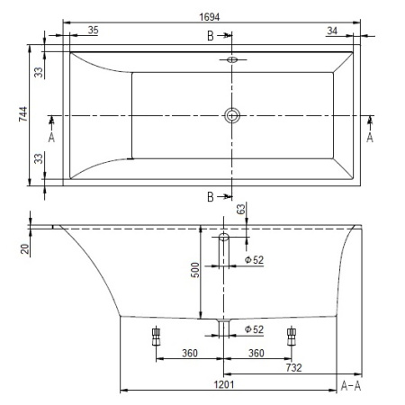 Квариловая ванна Villeroy&Boch Squaro 170х75 UBQ170SQS2V-01