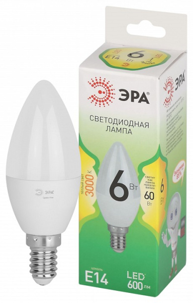 Лампа светодиодная Эра Green Line E14 6Вт 3000K LED B35-6W-830-E14 GL