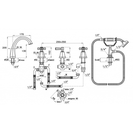 Смеситель для ванны Stella Eccelsa EC 02314 AU00 золото