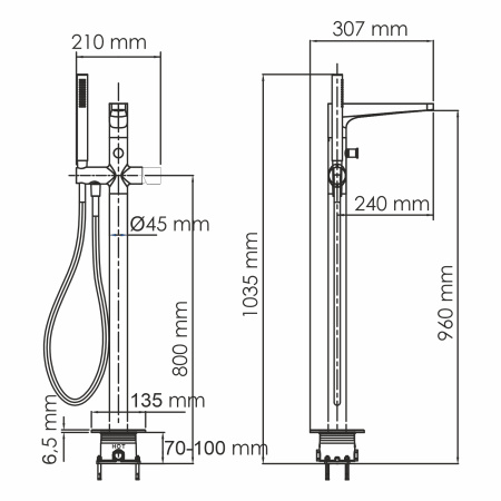 Смеситель для ванны WasserKRAFT Sauer 7100 7121 золото