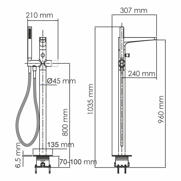 Смеситель для ванны WasserKRAFT Sauer 7100 7121 золото