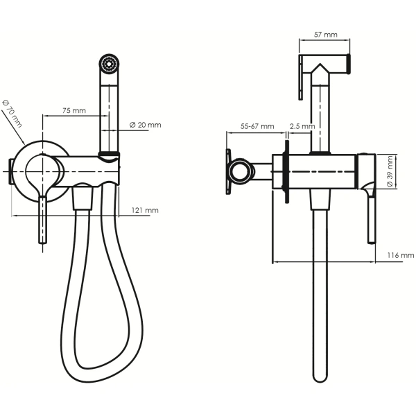 Гигиенический душ WasserKRAFT Rhein 9938PG со смесителем, золотой