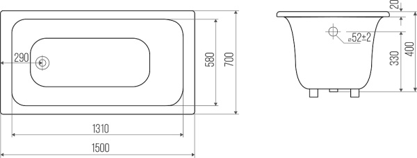 Чугунная ванна Goldman Classic CL15070, 150x70 см