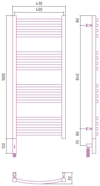 Электрический полотенцесушитель Сунержа Аркус 3.0 1000х400 00-5704-1040