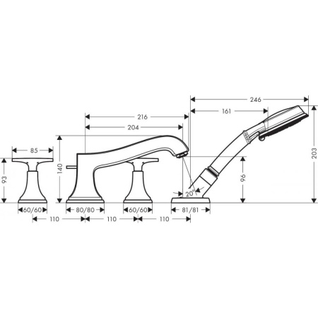 Смеситель на борт ванны hansgrohe Metropol Classic 31449090