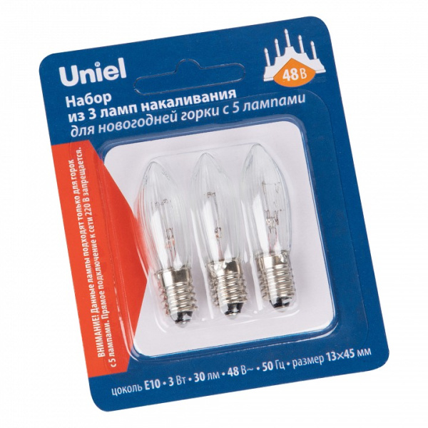 Набор из 3 ламп накаливания Uniel IL-CT13 E10 3Вт K UL-00010986