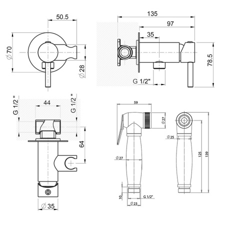 Смеситель с гигиеническим душем Paini Imola 53CR442RRU