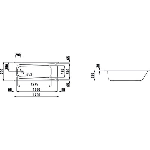 Стальная ванна Laufen Pro 170х70 2.2495.0.600.040.1 белый
