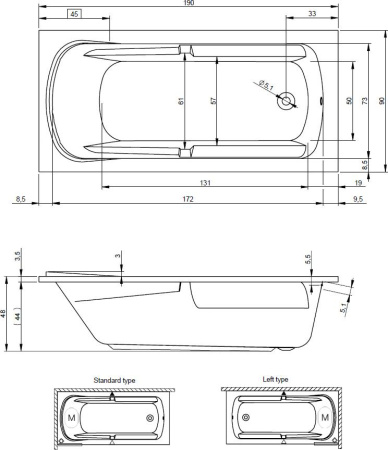 Акриловая ванна Riho Future XL 190х90 B075001005