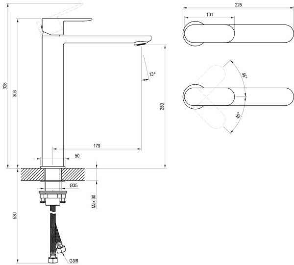 Смеситель для раковины Ravak Chrome II CR II 015.20BL X070459 черный