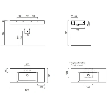 Раковина 120x47 см GSI Kube X 9452111