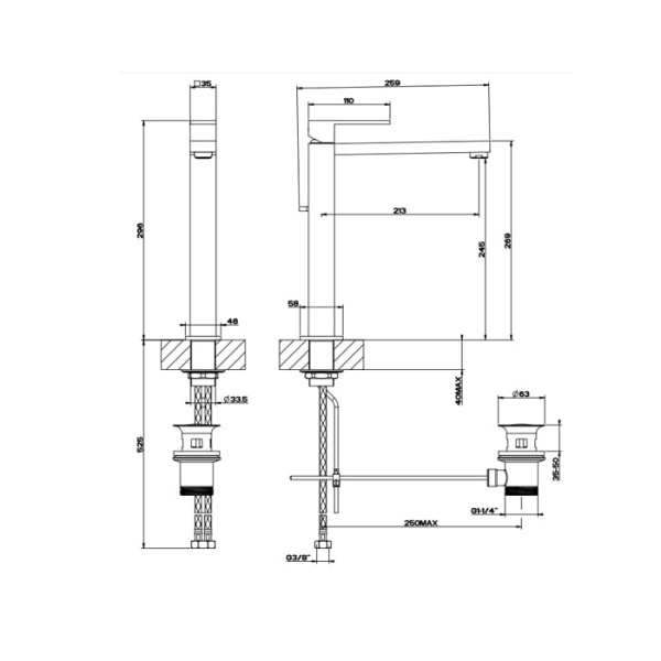Смеситель для раковины Gessi Rettangolo 11923#299 черный матовый