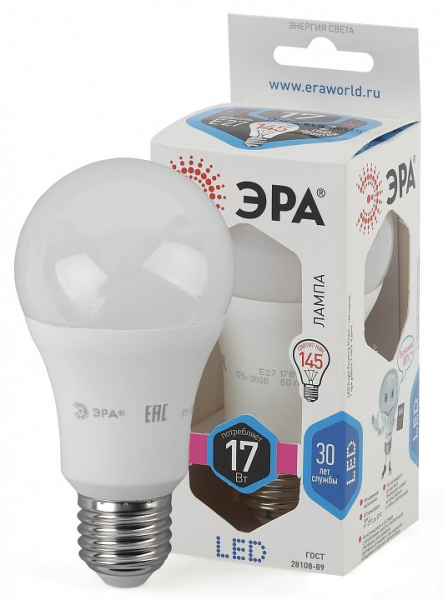 Лампа светодиодная Эра Стандарт E27 17Вт 4000K LED A60-17W-840-E27