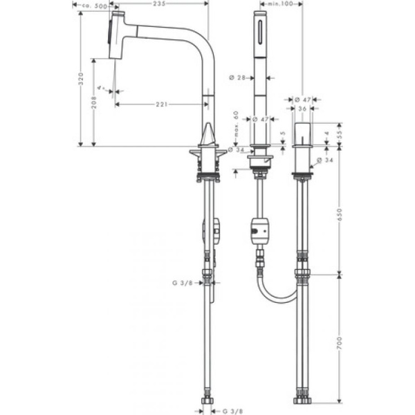 Смеситель для кухни hansgrohe Metris Select M71 M7120-H200 73819800 на 2 отверстия с вытяжным изливом сталь