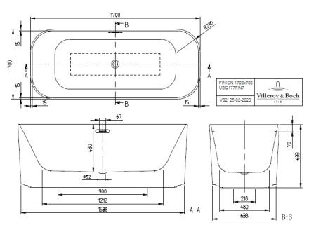 Квариловая ванна Villeroy&Boch Finion 170x70 UBQ177FIN7N100V101 с подсветкой
