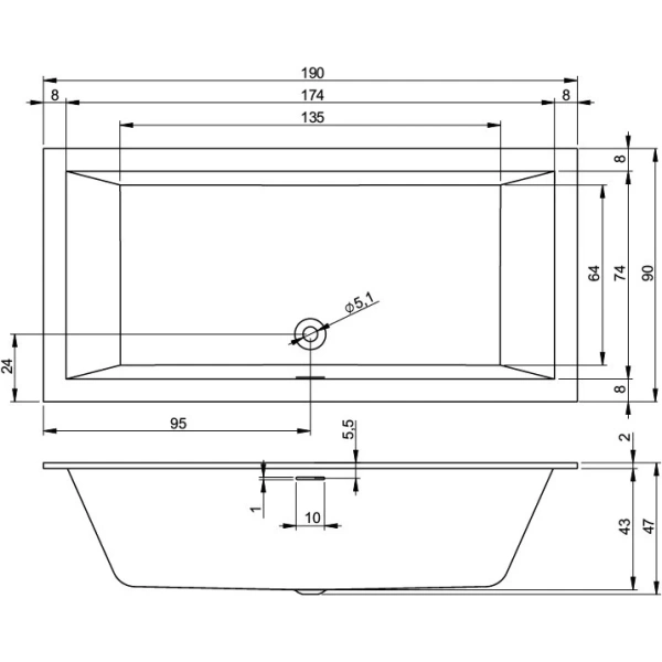 Акриловая ванна Riho Rethink Cubic B109001005 190x90 см, белый