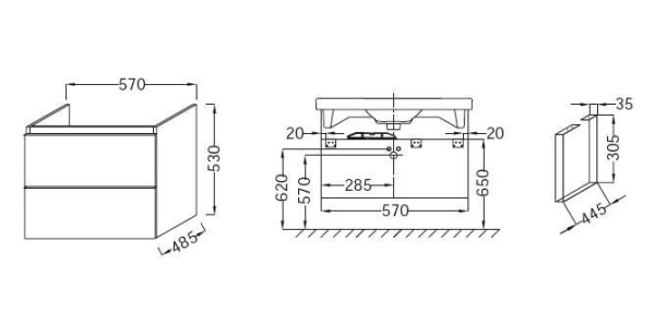 Тумба под раковину Jacob Delafon Odeon Up 57 EB878-N14 Серый Антрацит